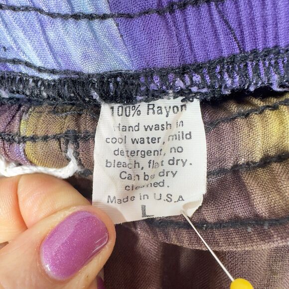 Vintage Attack Reaction Wear Tie Dye Pants L Purple Yellow Rayon Boho Grunge USA - Picture 9 of 13
